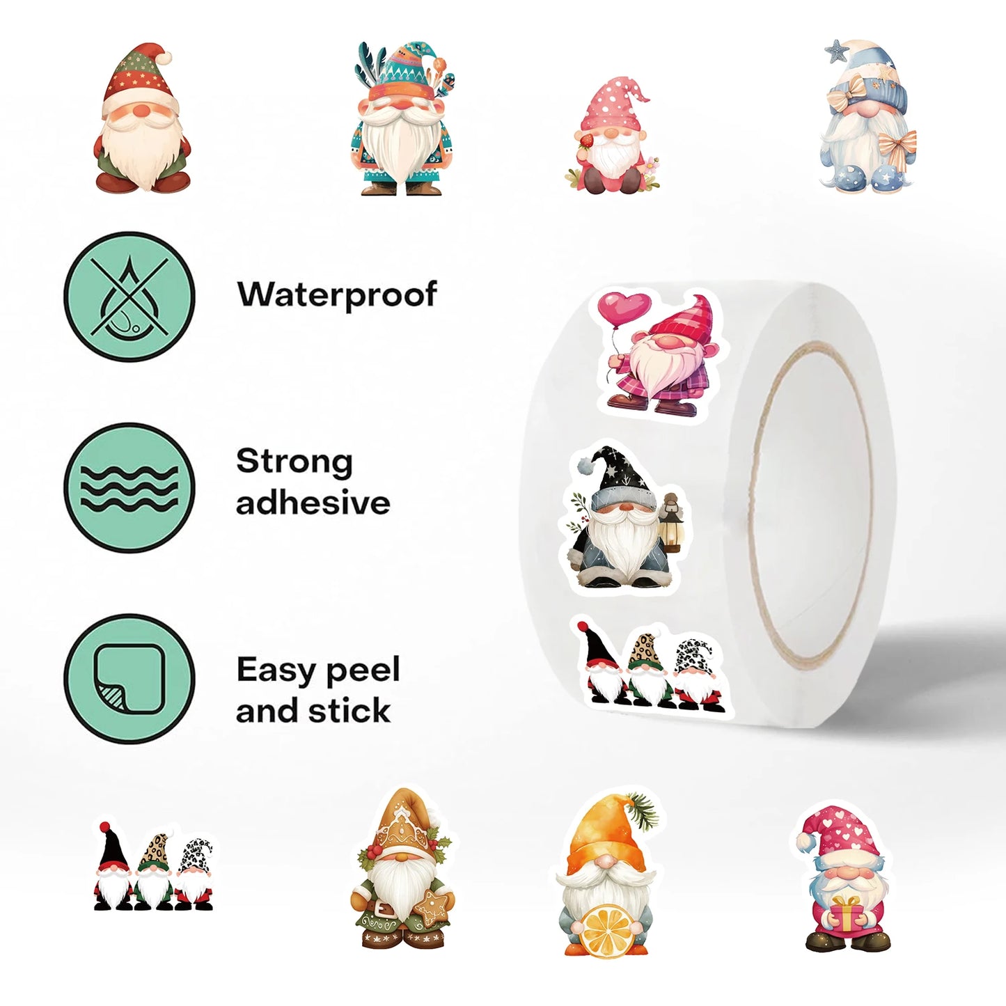 500 Pcs/Roll Cartoon Gnome Dwarf Stickers Kindergarten Children's Reward Sticker Gift Decorative Sticker