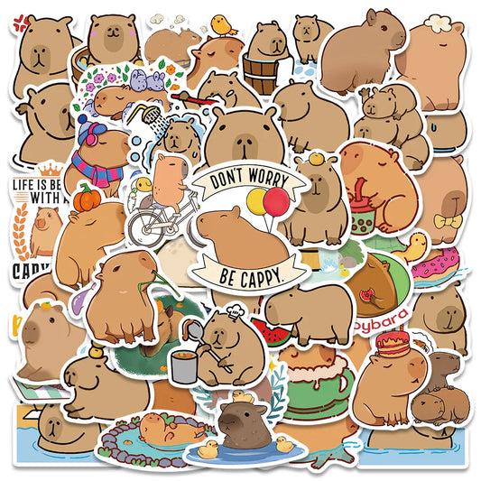 50PCS Capybara Cartoon Stickers for Laptop, Phone, Luggage, Diary, Car, Bottle, Kid Toy