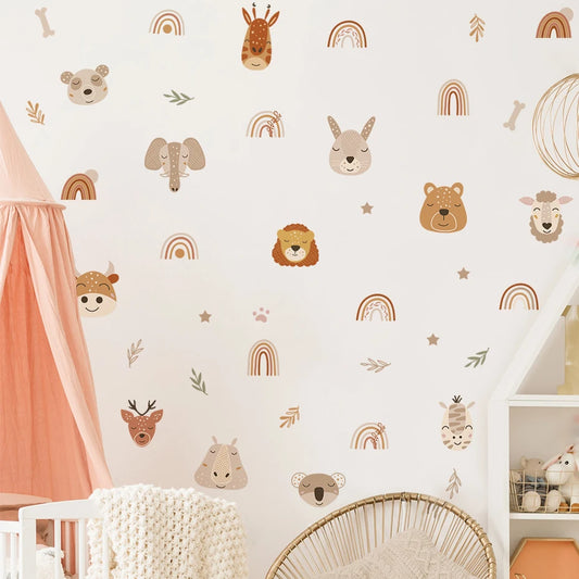 Boho Woodland Animals Rainbow Lion Wall Stickers Nursery Decor