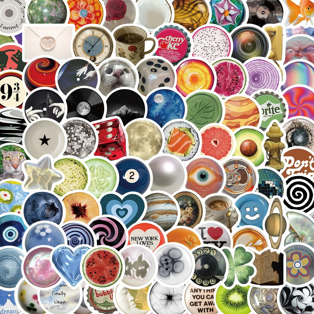 10/30/50/100PCS Funny Cartoon Ins Style Round Stickers Graffiti Decals Waterproof Notebook Phone Bike Guitar Fridge Kids Toys