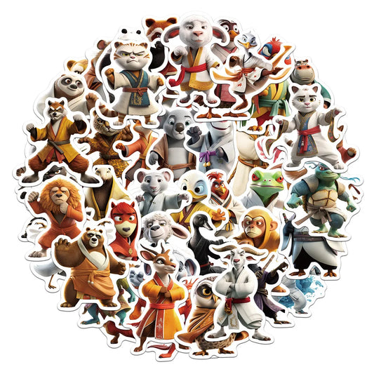 Anime Kung Fu Animal Cartoon Stickers Decal Pack for Laptop, Motorcycle, Luggage, Snowboard, Fridge, Car