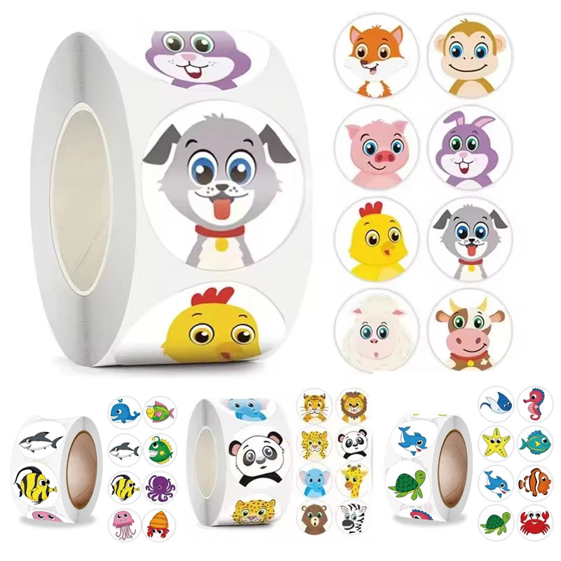 50-500pc New Cute Cartoon Marine Animal Park Dolphin Stickers for Kids Teacher Reward Encourage Sealing Label Stationery Sticker