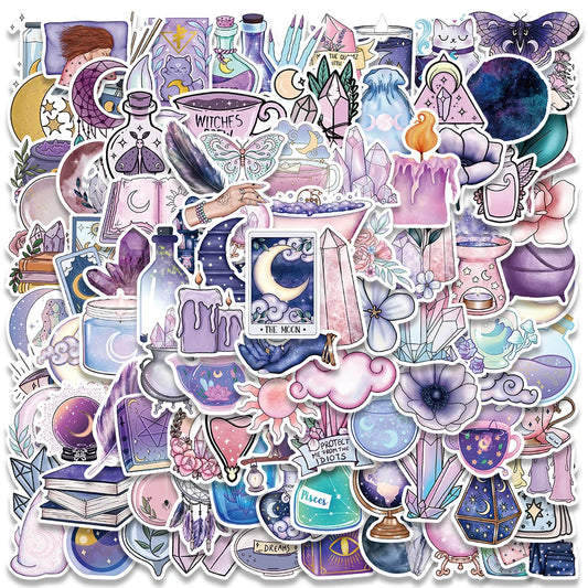 Cartoon Witch Moon Crystal Stickers - 10/30/50/100pcs Aesthetic Laptop Phone Decals