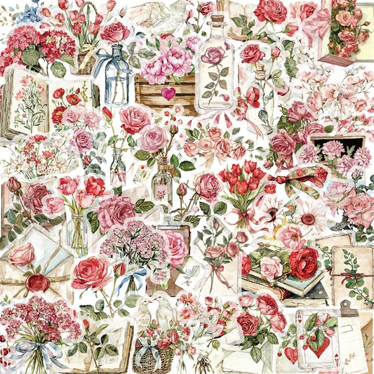50PCS Vintage Rose Stickers Korean Aesthetic Stationery