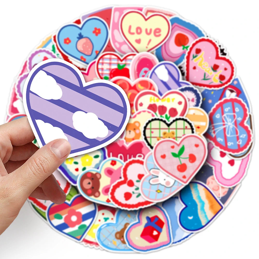 10/30/50PCS Pink Love Stickers Cartoon Heart Decals Decoration DIY Notebook Phone Skateboard Bike Laptop Fridge Kids Sticker Toy