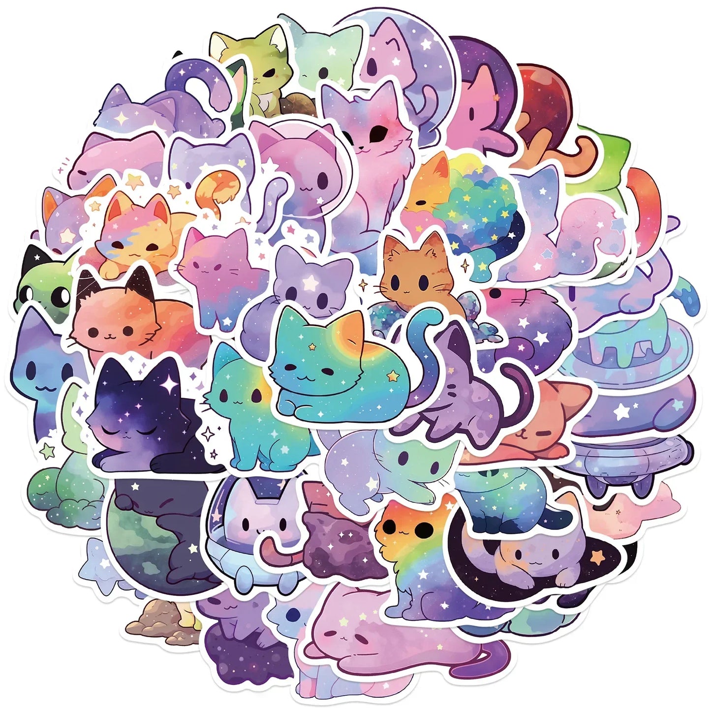 10/50Pcs Colourful Astral Cat Stickers Cute Animal Decals DIY Scrapbooking Luggage Fridge Car Graffiti Decoration Sticker Toy
