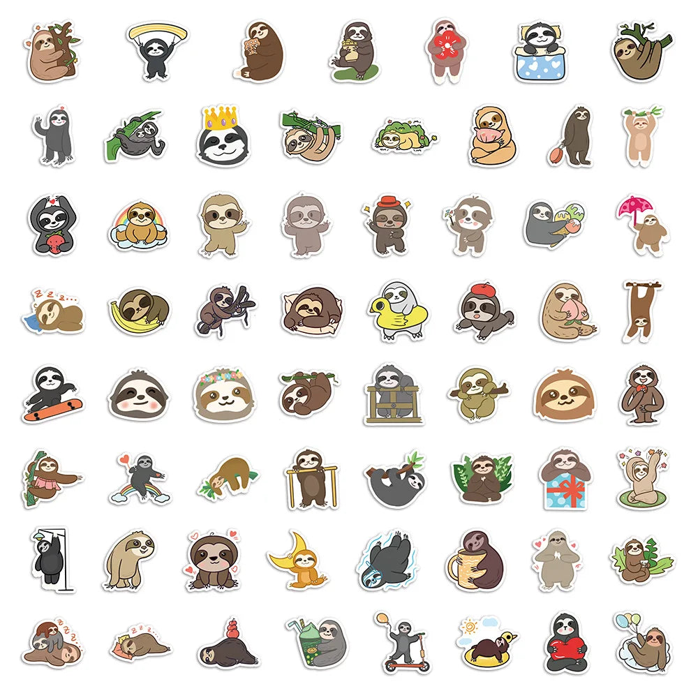 10/30/50PCS Cute Sloth Cartoon Stickers Kawaii Animals Decals Graffiti Toys DIY Skateboard Laptop Phone Fridge Car Kids Sticker