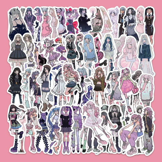 63 Cartoon Fashion Girl Graffiti Stickers for Helmet, Desktop, Wall Decoration, DIY