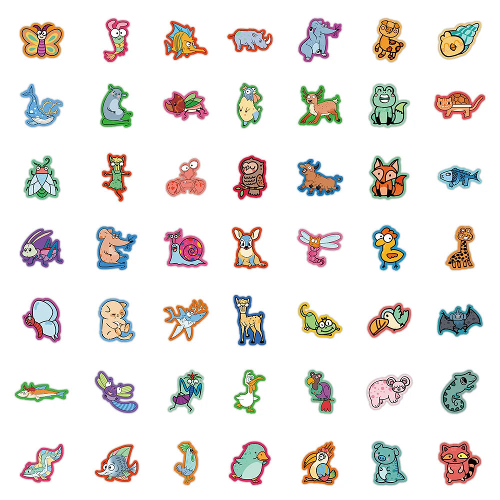 10/30/60PCS Cute Strange Animal Cartoon Stickers Kids Toys DIY Skateboard Luggage Phone Bike Laptop Fridge Guitar Decals Gift