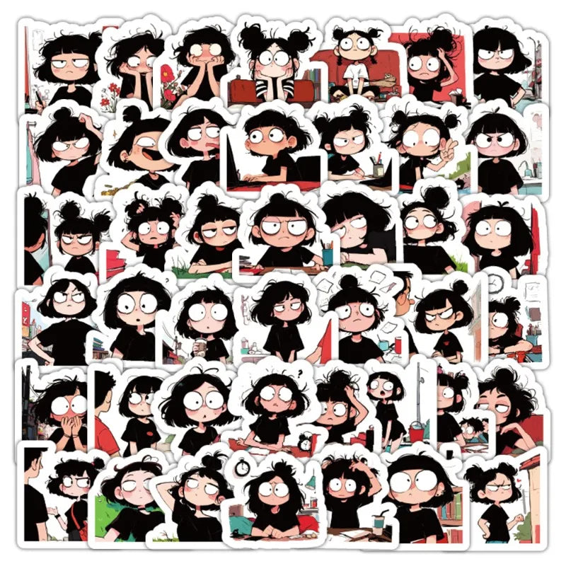 58pcs Crazy Girl Graffiti Stickers for Laptop, Phone, Scooter, Water Bottle, Suitcase, Stationery, Refrigerator