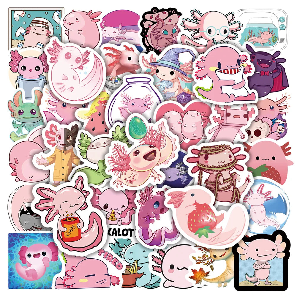 50Pcs Cute Salamander Stickers for Helmet, Wall, DIY Decor