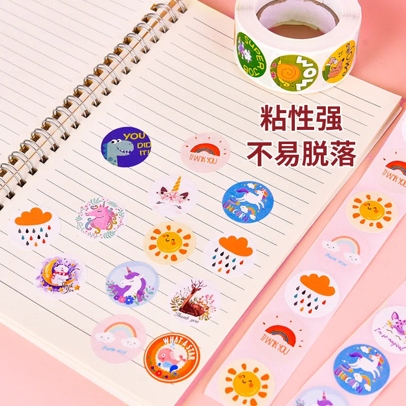 500Pcs Children's Cartoon Animal Stickers Baby Stickers Kindergarten Inspirational Little Red Flower Reward Roll Stickers