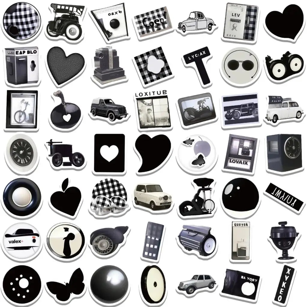 100PCS Ins Style Black White Simple Sticker Cute Decoration DIY Phone Notebook Guitar Suitcase Laptop Fridge Kids Gifts