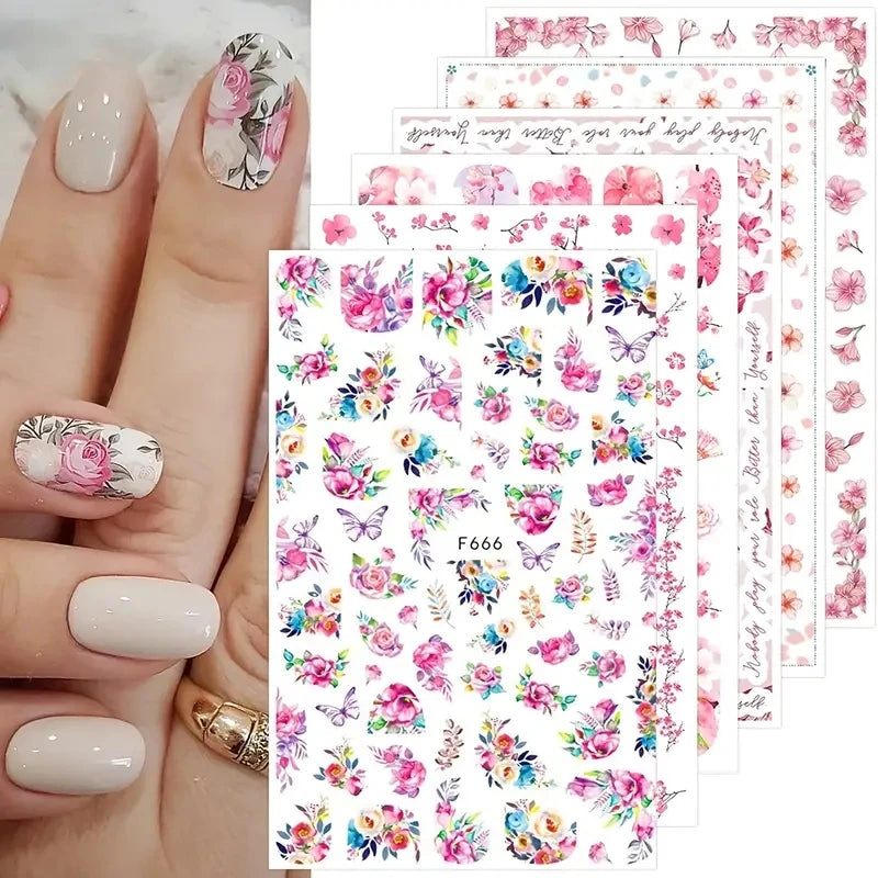 Nail Sticker Set: Summer Floral Water Decals, Graffiti Sliders, Nail Art Foils