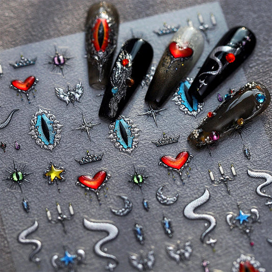 Punk Glitter Nail Art Stickers: Stars, Hearts, Wings, Crowns
