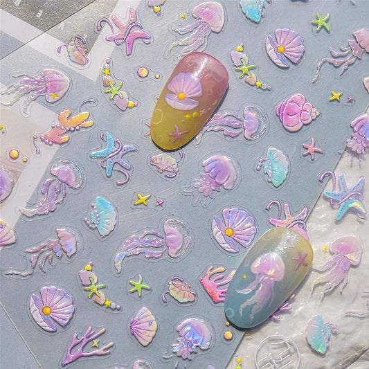 Sea Life Nail Art Stickers: Jellyfish, Starfish, Octopus Decals