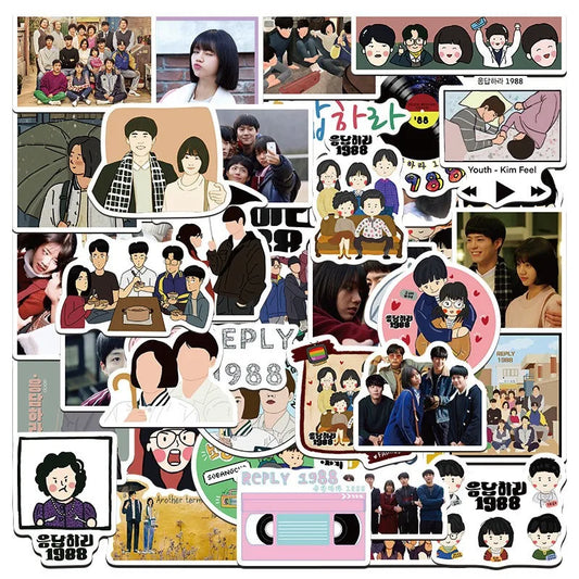 50pcs Reply 1988 Cartoon Stickers for Suitcase, Water Cup, Stationery, Car, Phone, Notebook, Refrigerator Decor
