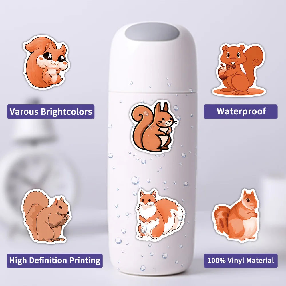 10/50pcs Cartoon Squirrel Stickers Scrapbook Articles Cute Nuts Squirrel Decal Craft Articles Materials DIY Children's Decals