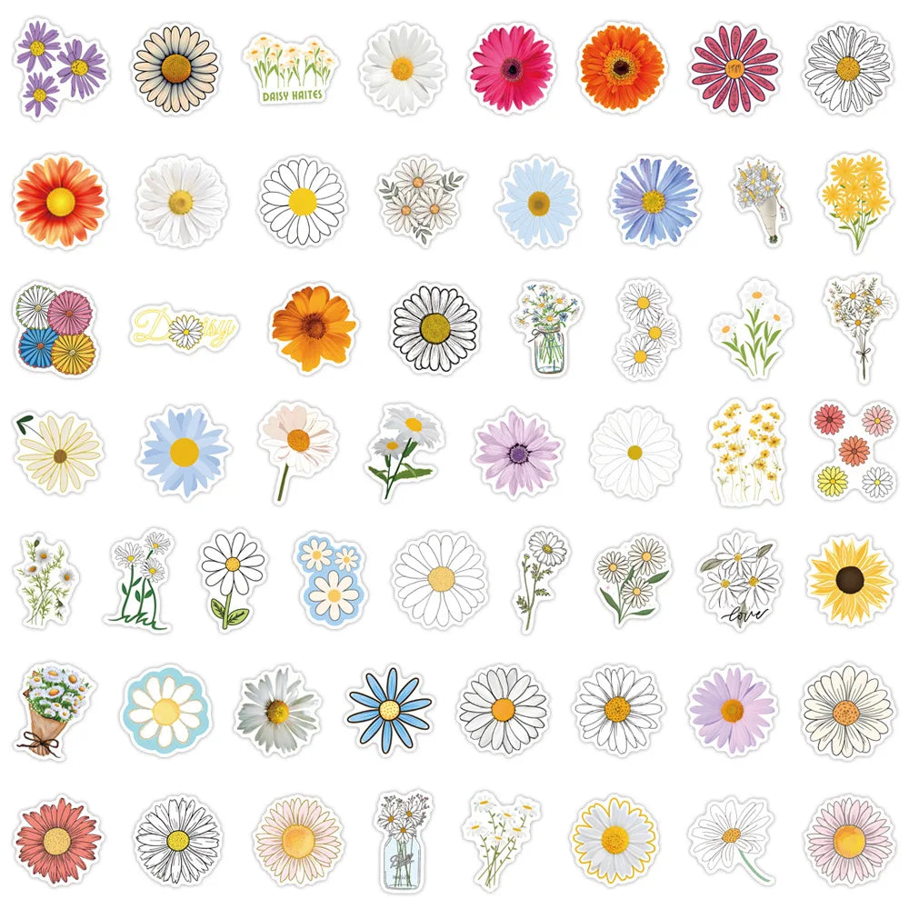 10/30/50/110PCS Cartoon Daisy Stickers Plant Flower Graffiti DIY Motorcycle Luggage Skateboard Bike Classic Toy Waterproof Decal