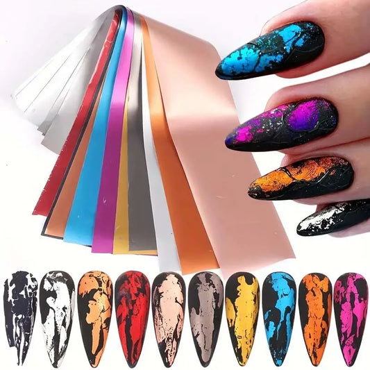 10pcs Nail Foils Matte Mirror Metal Gold Holographic Paper Gel Polish Transfer Sticker DIY Pattern Manicure Decoration