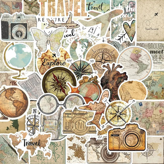 Vintage Map Stickers Set - DIY Scrapbooking Supplies