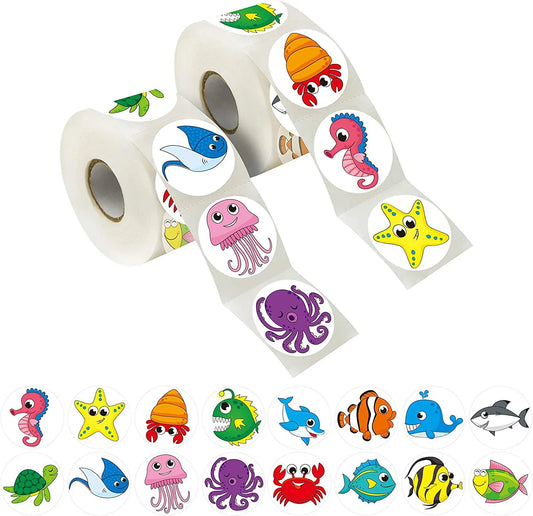 50-500PC 1inch Round Cute Ocean Animal Children Sticker Label Scrapbooking Kids Stickers Tag Gift Sealing Label Decoration Toy
