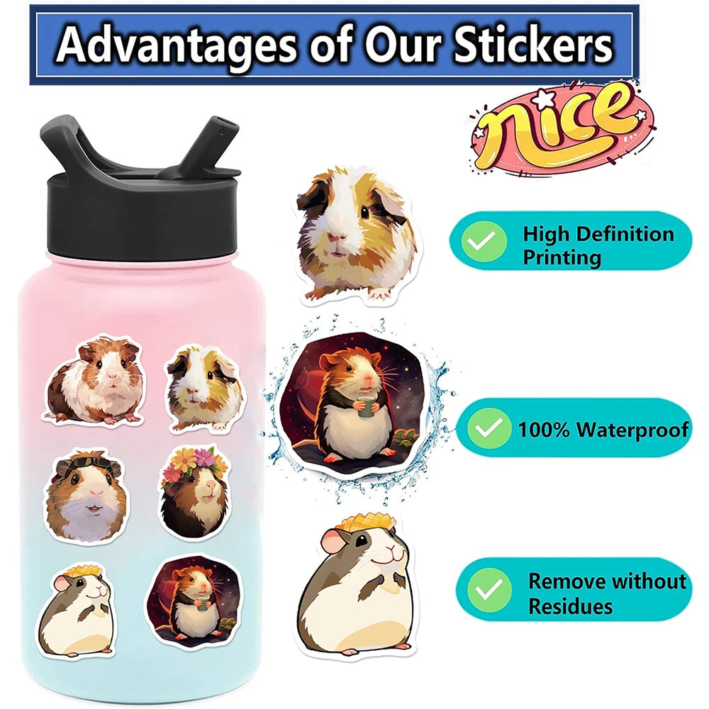 10/30/50PCS Cute Cavia Porcellus Stickers Cartoon Animal Decals Notebook Laptop Luggage Phone Suitcase Fridge DIY Decoration Toy