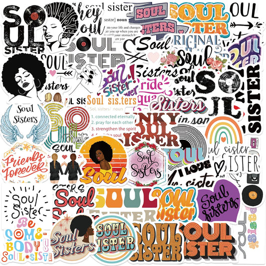 Soul Sister Stickers 50PCS Waterproof Aesthetic Decals for Phone Laptop Suitcase Skateboard Guitar