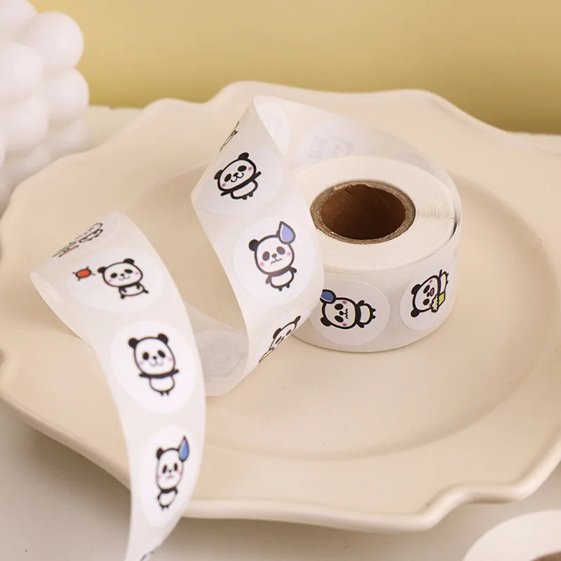 100-500Pcs Cartoon Panda Label Roll for Envelope Encourage Praise Student Work Stationery Seal Lable Children's Day Reward