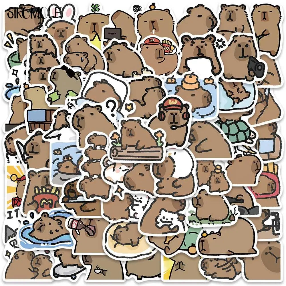 Capybara Cartoon Stickers Pack - Cute Animal Decals for Luggage, Fridge, Laptop