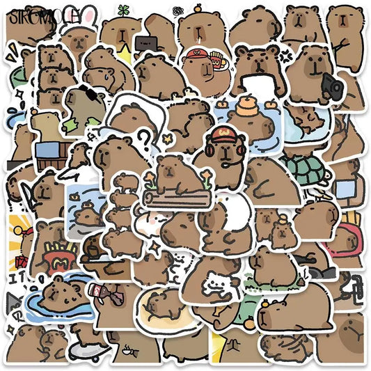 Capybara Cartoon Stickers Pack - Cute Animal Decals for Luggage, Fridge, Laptop