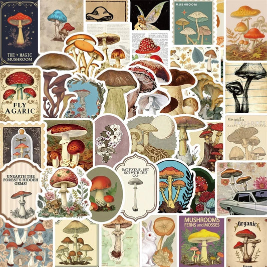 Vintage Mushroom Stickers Set - Scrapbooking & DIY Supplies