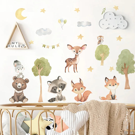 Cartoon Forest Animals Wall Decal Fox Self-adhesive Sticker for Baby Room