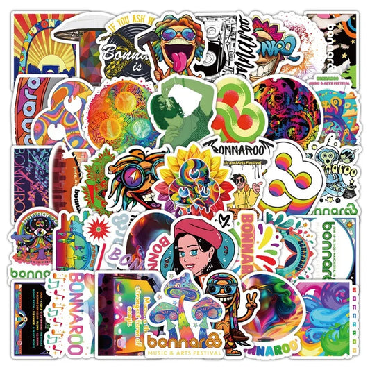 50pcs Bonnaroo Festival Graffiti Stickers for Luggage, Water Cup, Phone, Laptop, Scooter, Refrigerator