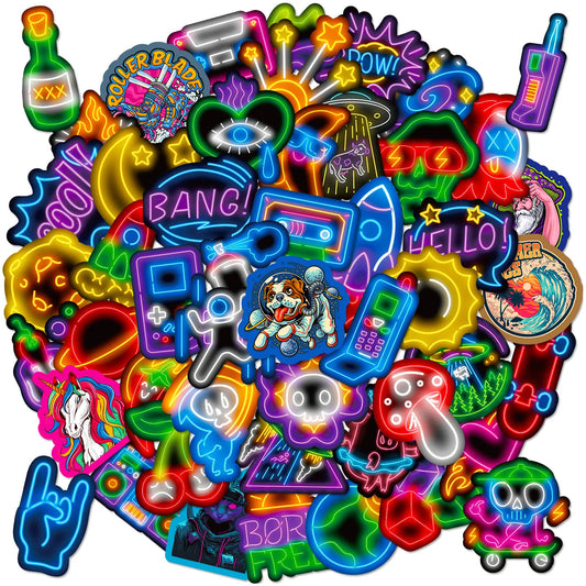 Mixed Neon Light Cartoon Stickers for Phone Laptop Guitar Helmet Luggage Skateboard Car DIY