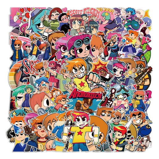 Scott Pilgrim Cartoon Stickers 50pcs for Laptop, Phone, Car, Water Bottle, Suitcase, Refrigerator