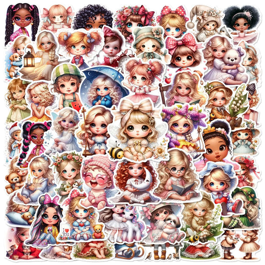 Girls Doll Stickers 10/25/50pcs Waterproof DIY Kids Toy Luggage Notebook Laptop Phone Stationery