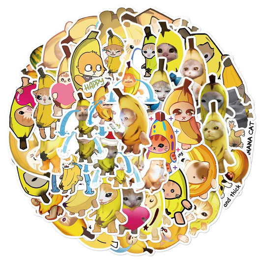 Banana Cat Stickers Pack - Waterproof Cartoon Decals for Laptop, Phone, Guitar, Bike