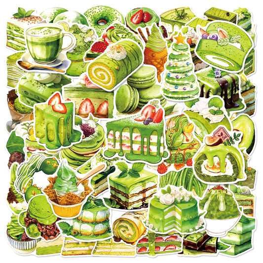 50Pcs Matcha Cake Stickers Waterproof Decals