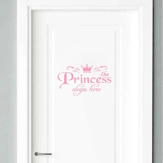 "Princess Sleeps Here" Pvc Window Sticker Children'S Room Decoration Door Sticker Cartoon Crown For Home New Year DIY Decals
