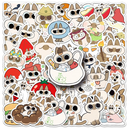 Kawaii Siamese Kitten Stickers Cute Cat Cartoon Decals for Laptop, Phone, Guitar, Fridge, Luggage