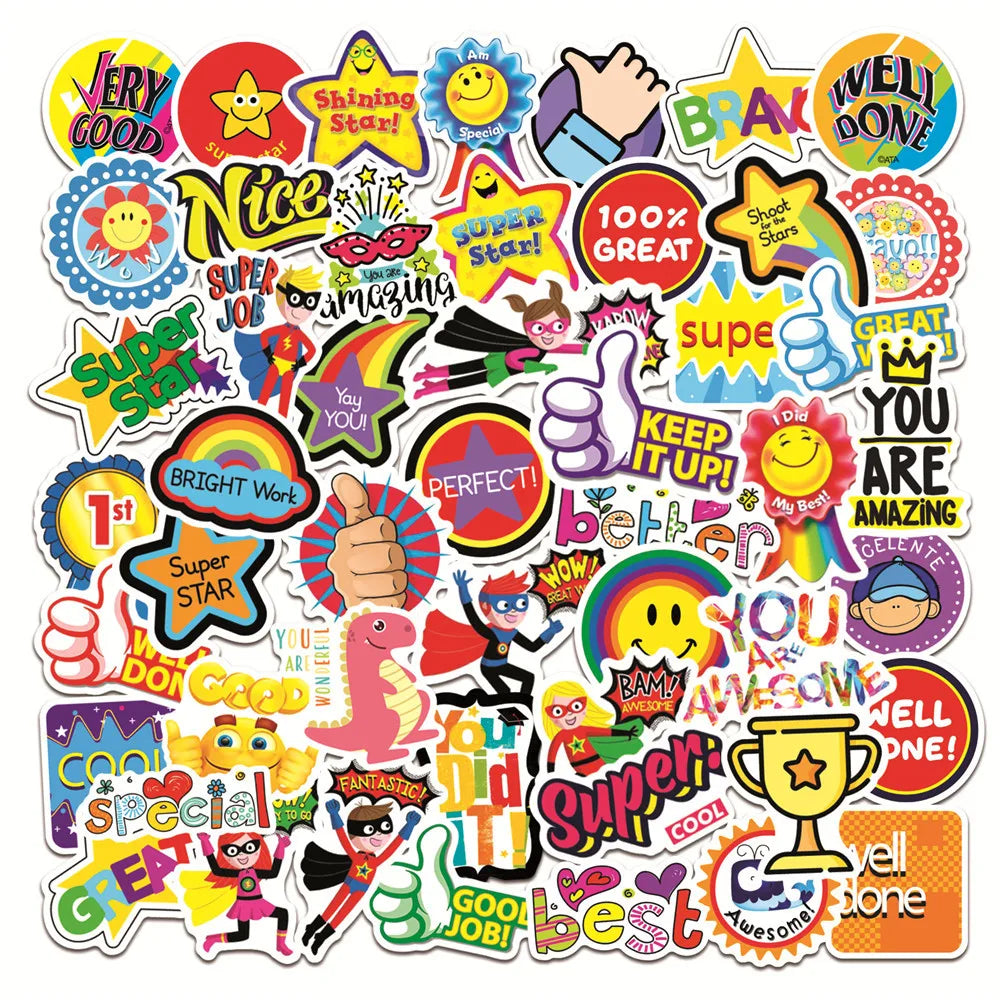 50pcs Kids' Graffiti Stickers for Helmet, Wall, DIY Decoration with Storage Box
