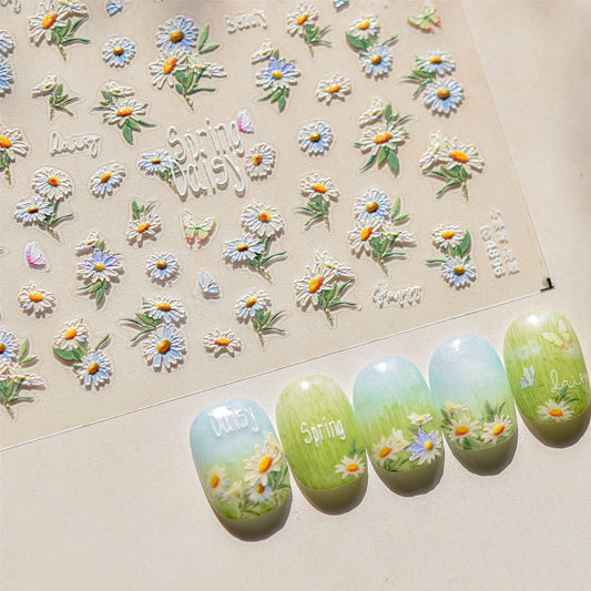 White Daisy Butterfly 3D Nail Art Stickers Decals