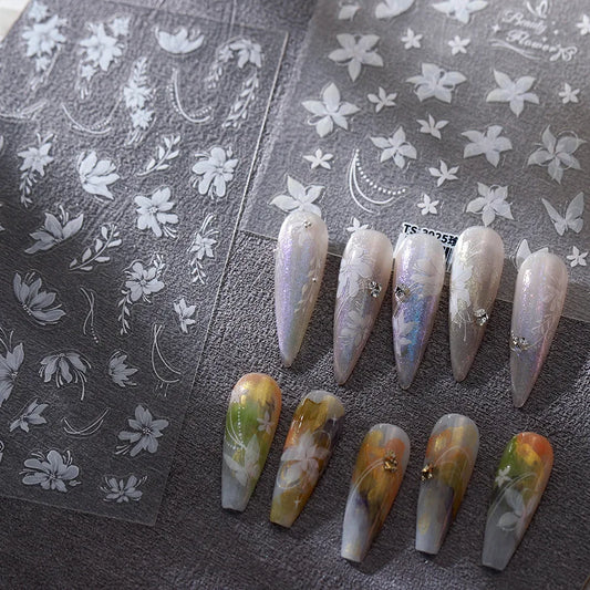 White Lily Butterfly Nail Art Stickers Decals