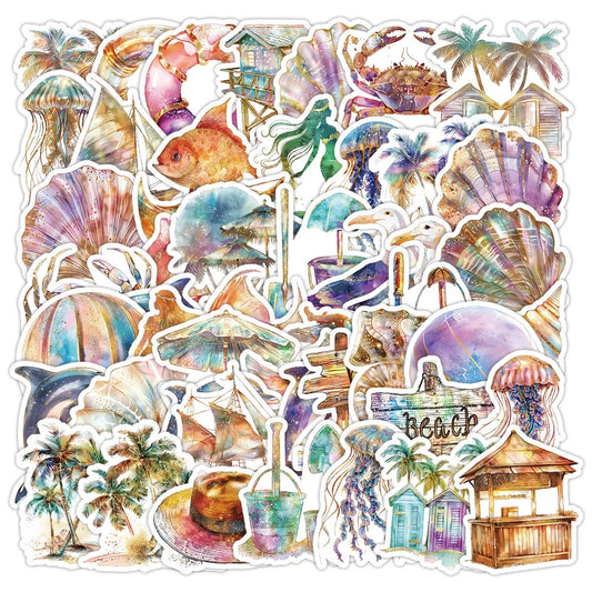 Beach Shell Stickers 10/30/50PCS Waterproof PVC Skateboard Notebook Decor