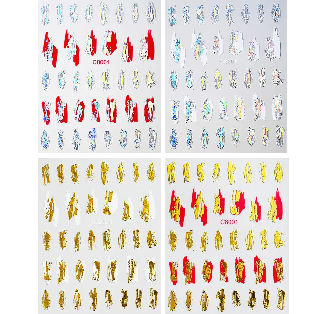 Graffiti Nail Art Stickers: Gold, Silver, Red, White Set