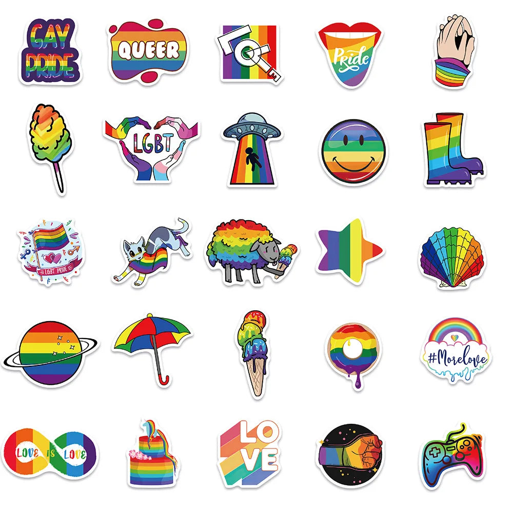 10/30/50Pcs Colorful Rainbow Funny LGBT Gay Pride Stickers On Skateboard Guitar Motorcycle Car Scrapbooking Laptop Suitcase Toys