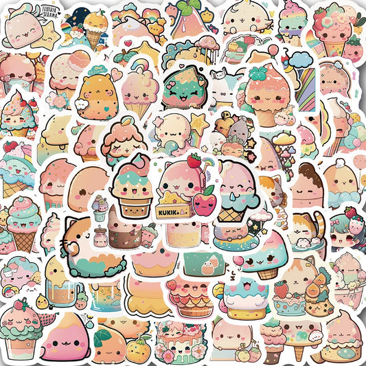 Cute Cartoon Animal Ice Cream Stickers - 10/30/50/100pcs Kawaii Decals for Notebook, Laptop, Phone
