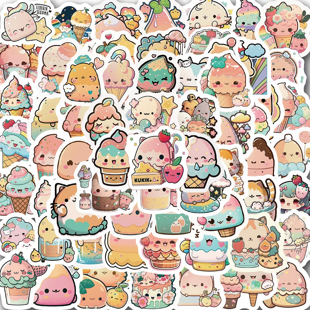 Cute Cartoon Animal Ice Cream Stickers - 10/30/50/100pcs Kawaii Decals for Notebook, Laptop, Phone