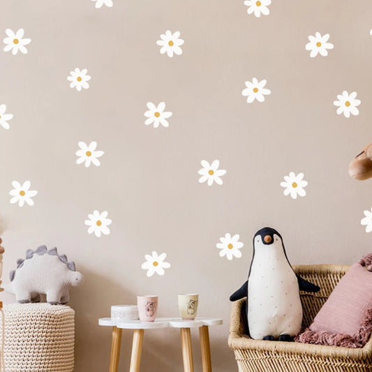Boho Daisy Watercolor Wall Stickers for Kids Nursery Decor